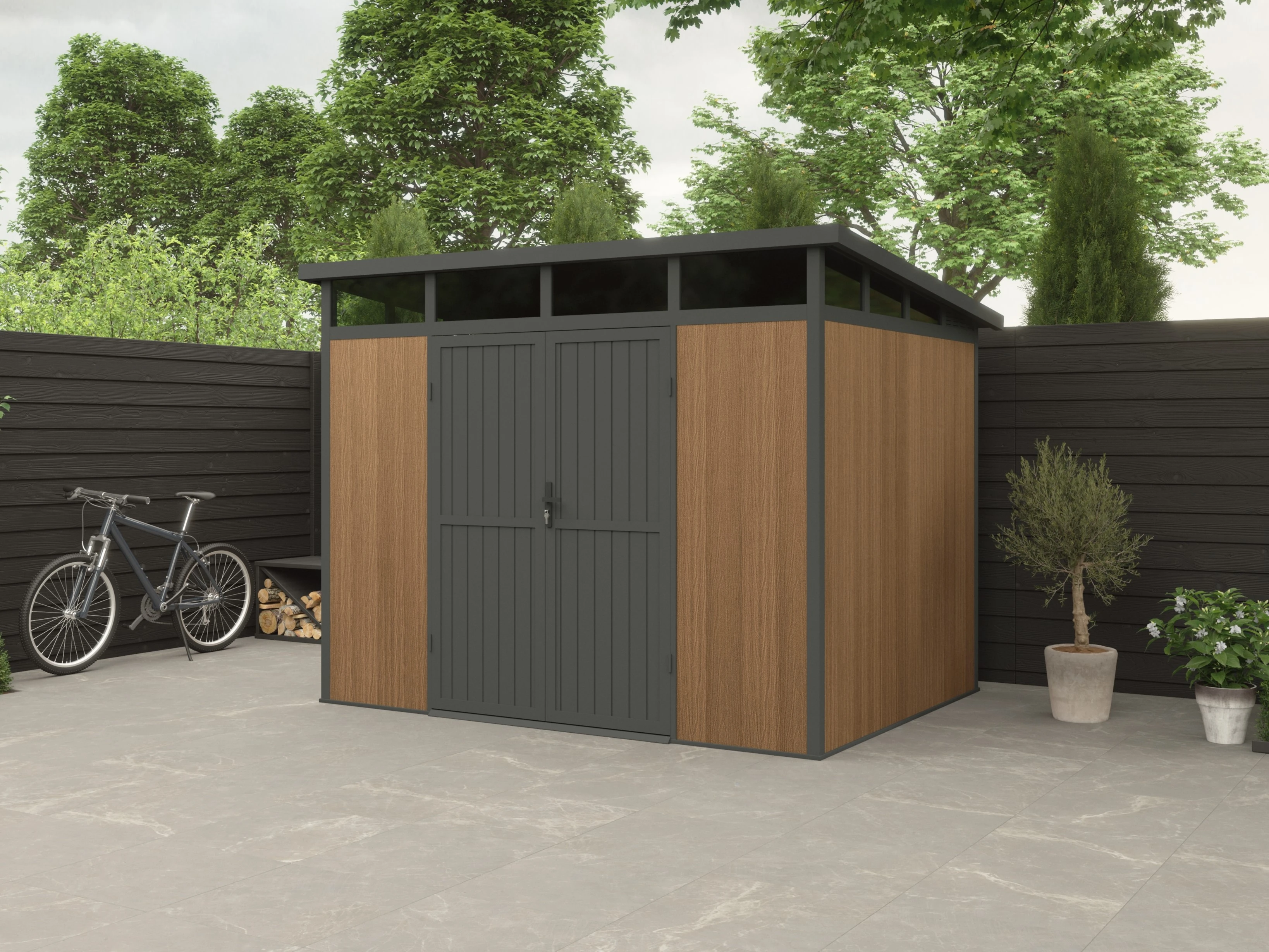 Composiet Blokhut Modern Teak 280 x 215 cm - Afbeelding 1